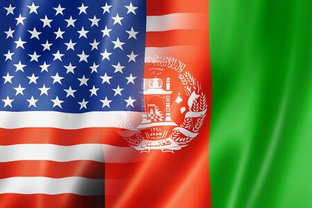 Mixed USA and Afghanistan flag, three dimensional render, illustrationの写真素材