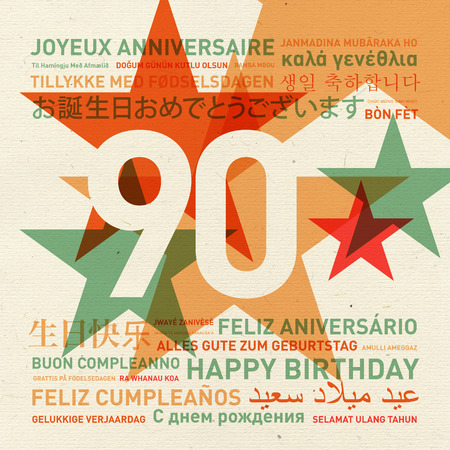 90th anniversary happy birthday from the world. Different languages celebration cardの写真素材