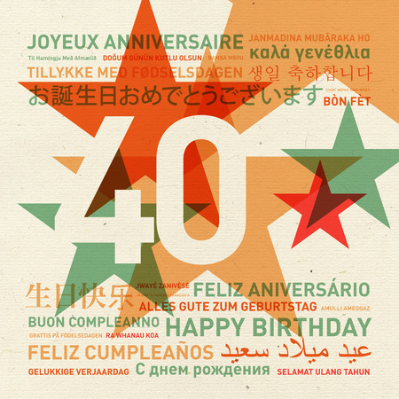 40th anniversary happy birthday from the world. Different languages celebration cardの写真素材