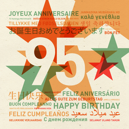 95th anniversary happy birthday from the world. Different languages celebration cardの写真素材