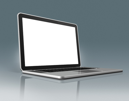 3D High Tech laptop - isolated on a grey background with clipping pathの写真素材