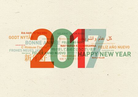 Happy new year card from the world in different languagesの写真素材