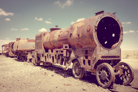 Train cemetery in Uyuni, Bolivia, south america