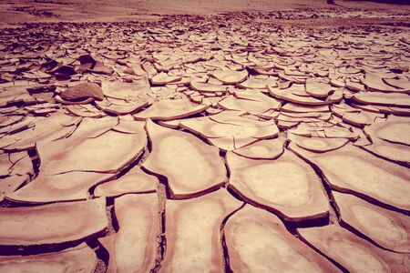 Cracked ground detail in Valle de la muerte desert, San Pedro de Atacama, Chileの写真素材