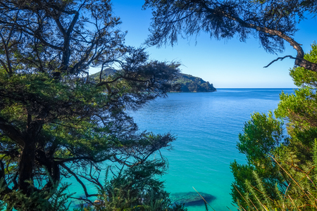 See view from Abel Tasman Coast Track in national park. New Zealandの写真素材