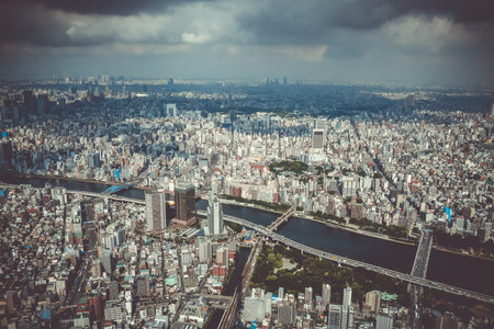 Tokyo city skyline panorama aerial view, Japanのeditorial素材