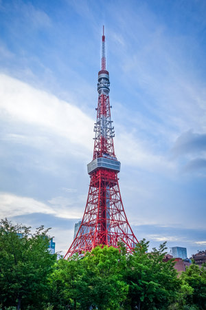 Tokyo tower on a blue sky background, Japan