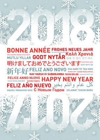 Happy new year greetings card in different world languagesの写真素材