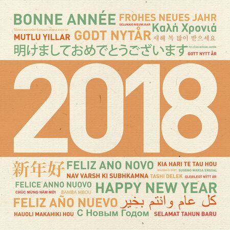 Happy new year vintage card from the world in different languagesの写真素材