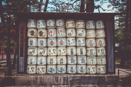 Traditional Kazaridaru barrels in Heian Jingu Shrine, Kyoto, Japanのeditorial素材