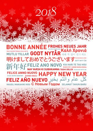 Happy new year card in different world languagesの写真素材