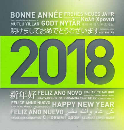 Happy new year vintage greetings card from the world in different languagesの写真素材