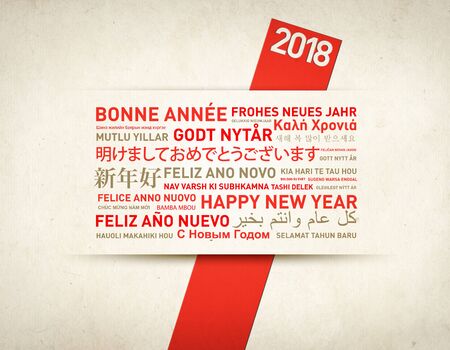 Happy new year vintage greentings card from the world in different languagesの写真素材