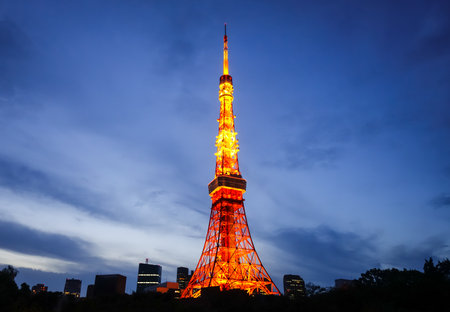 Tokyo tower and city at night, Japanのeditorial素材