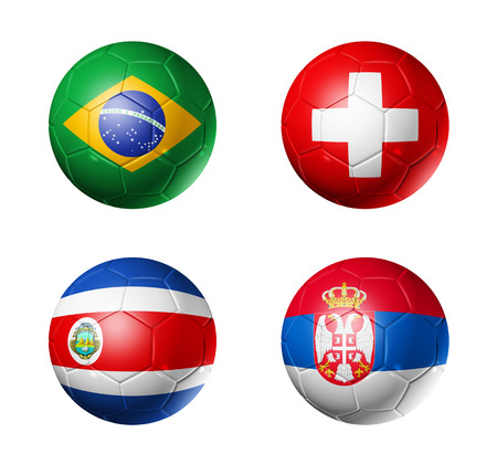 3D soccer balls with group E teams flags, Football competition Russia 2018. isolated on whiteの写真素材