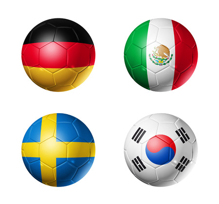 3D soccer balls with group F teams flags, Football competition Russia 2018. isolated on whiteの写真素材