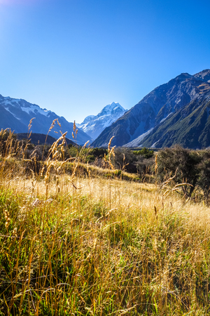 Aoraki Mount Cook mountain landscape, New Zealandの写真素材