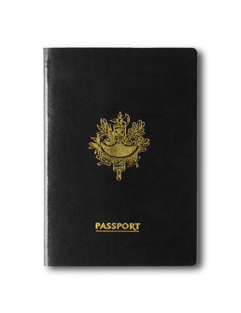 Generic black passport isolated on white backgroundの写真素材