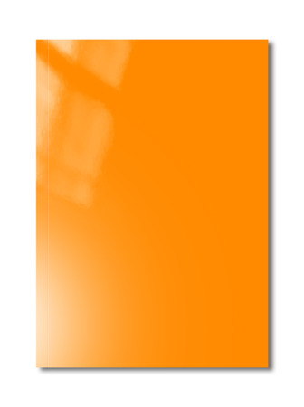 Orange booklet cover isolated on white background, mockup templateの写真素材