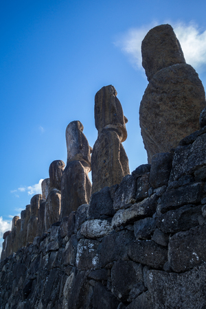 Moais statues, ahu Tongariki, easter island, Chileの写真素材
