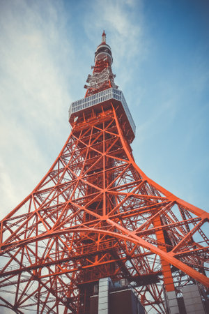 Tokyo tower on a blue sky background, Japanのeditorial素材