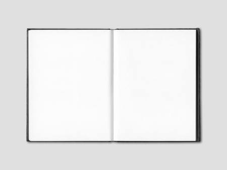 Blank open notebook mockup isolated on greyの写真素材