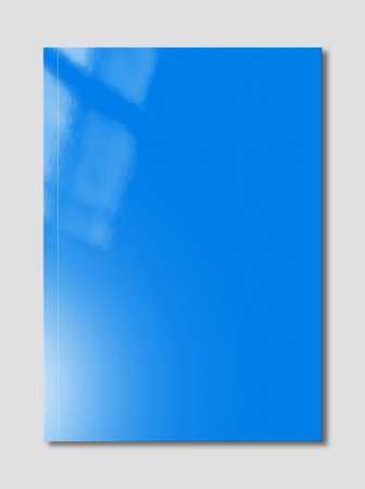 Blue booklet cover isolated on grey background, mockup templateの写真素材