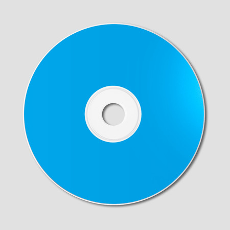 Blue CD - DVD label mockup template isolated on grey backgroundの写真素材