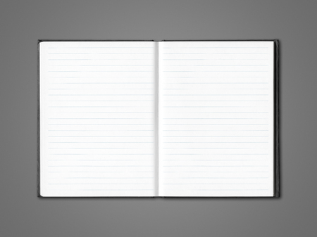 Blank open lined notebook mockup isolated on dark greyの写真素材