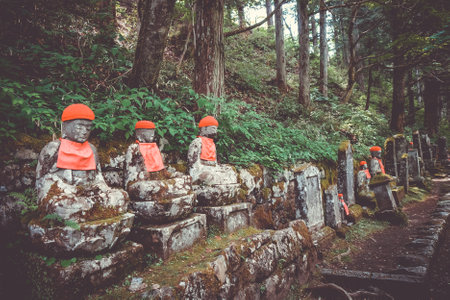 Narabi Jizo statues landmark in Kanmangafuchi abyss, Nikko, Japanのeditorial素材