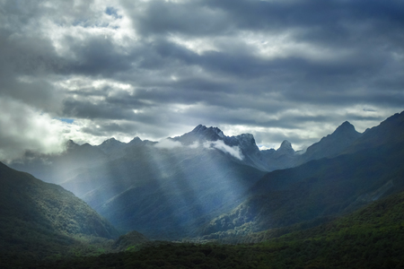 Fiordland national park stormy landscape, New Zealand southlandの写真素材