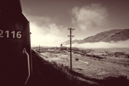 Train in Mountain fields landscape, New Zealand alpsの写真素材