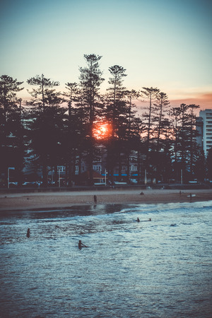 Manly Beach at sunset, Sydney, New South Wales, Australiaの写真素材