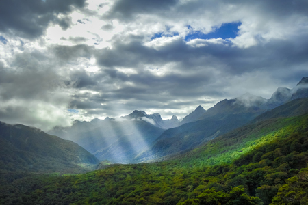 Fiordland national park stormy landscape, New Zealand southlandの写真素材