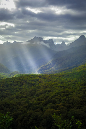 Fiordland national park stormy landscape, New Zealand southlandの写真素材