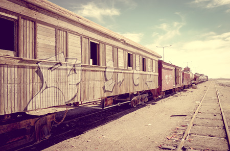 Old train station in Bolivian desert, south americaの写真素材