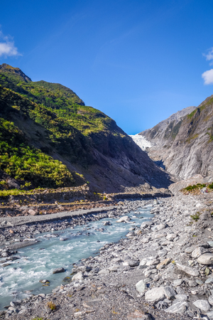 Franz Josef glacier and river, New Zealand mountainsの写真素材