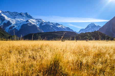 Aoraki Mount Cook mountain landscape, New Zealandの写真素材