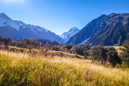 Aoraki Mount Cook mountain landscape, New Zealandの写真素材