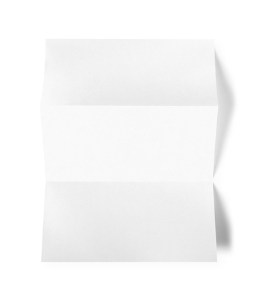Blank folded A4 paper sheet mockup template isolated on white backgroundの写真素材