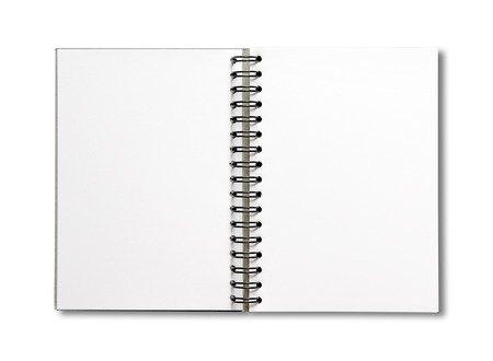 Blank open spiral notebook mockup isolated on whiteの写真素材