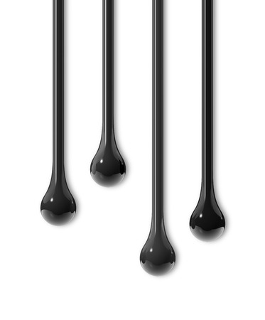 3D black ink drops isolated on white with shadowsの写真素材