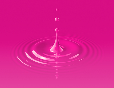 Magenta paint drop splashing and making ripple. 3D illustrationの写真素材