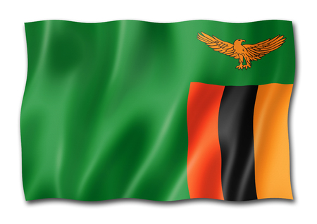 Zambia flag, three dimensional render, isolated on whiteの写真素材