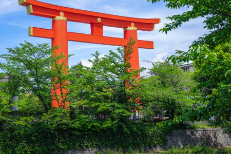 Heian Shrine torii gate in Kyoto, Japanのeditorial素材