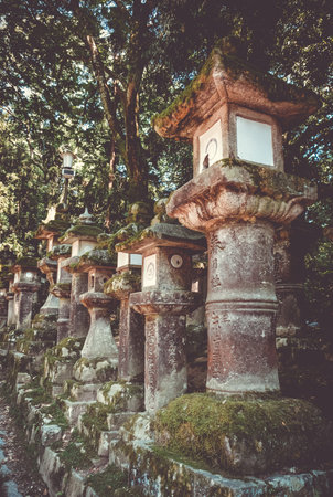 Kasuga-Taisha Shrine lanterns rows, Nara park, Japan