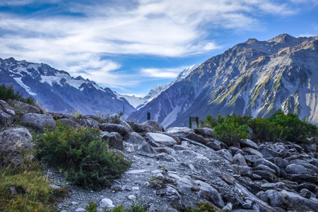Aoraki Mount Cook and glacier landscape, New Zealandの写真素材