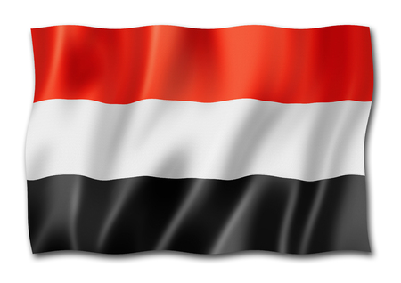 Yemen flag, three dimensional render, isolated on whiteの写真素材