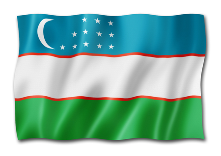 Uzbekistan flag, three dimensional render, isolated on whiteの写真素材