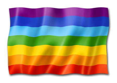 Rainbow peace flag, three dimensional render, isolated on whiteの写真素材